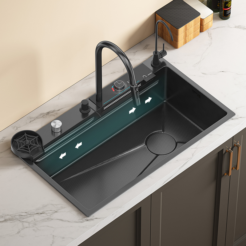 Kitchen Sink with Rainfall Faucet Single Big Sink Stainless Steel 304
