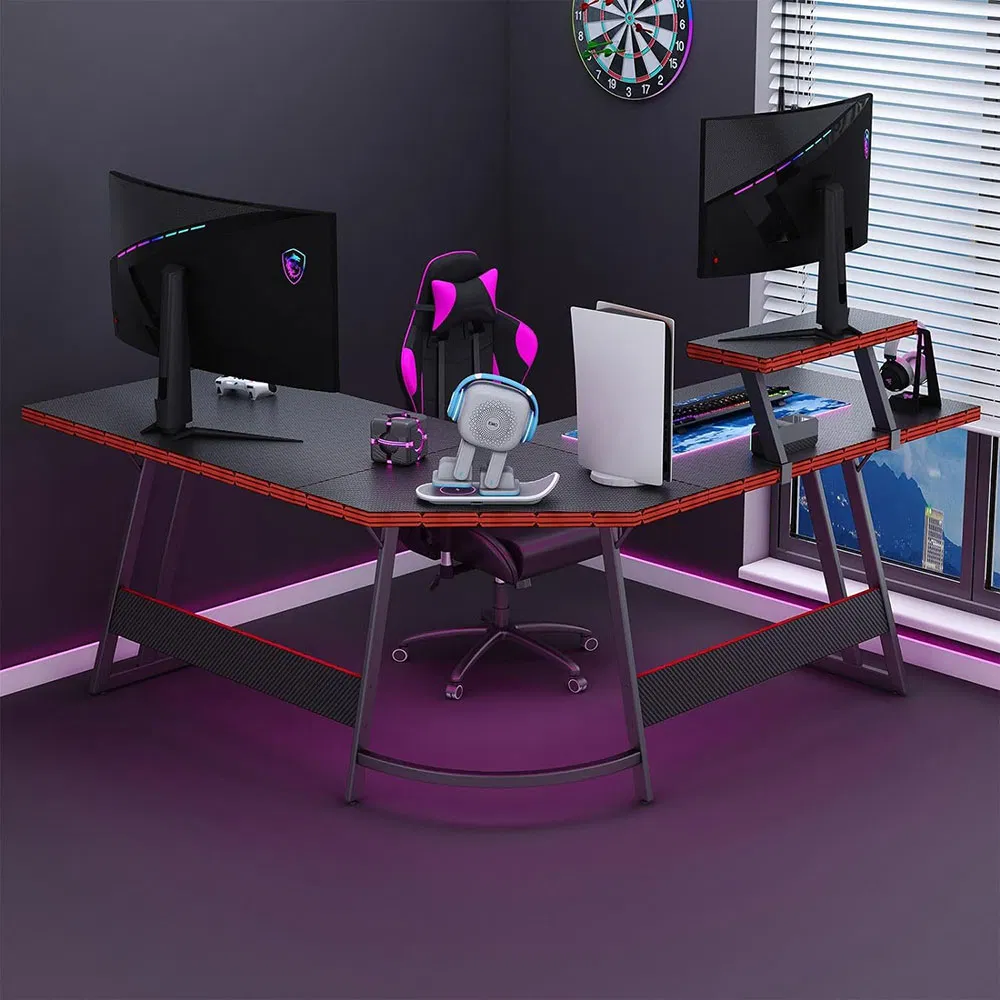 High Quality Storage Stylish L Shaped Gaming Desk Computer Corner Table with Monitor Stand