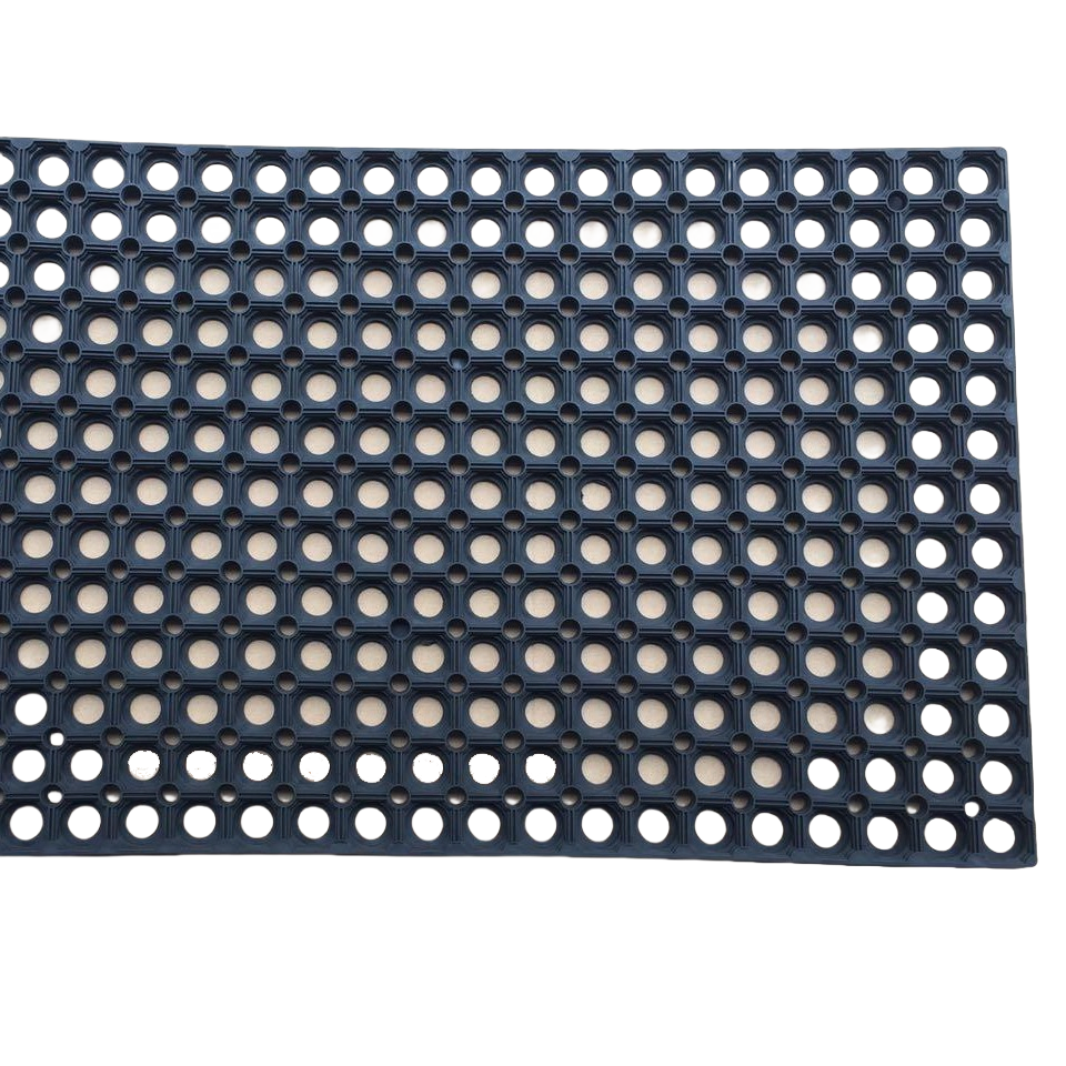 Black Oil-Proof, Water-Insulating and Anti-Slip Rubber Floor Mat with Round Holes for The Dining Room and Kitchen