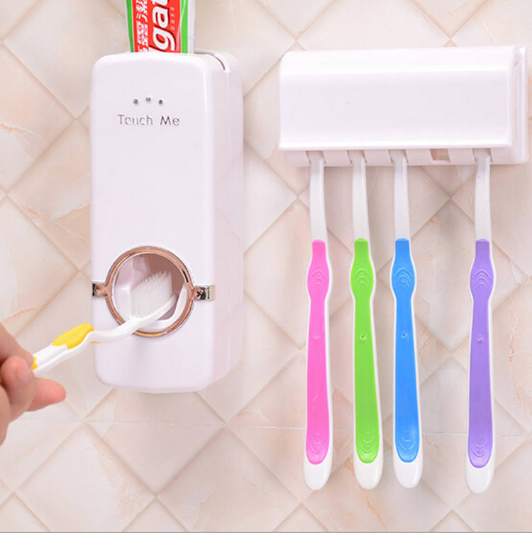 Bathroom Wall Mount Toothpaste Dispenser Toothbrush Holder Set