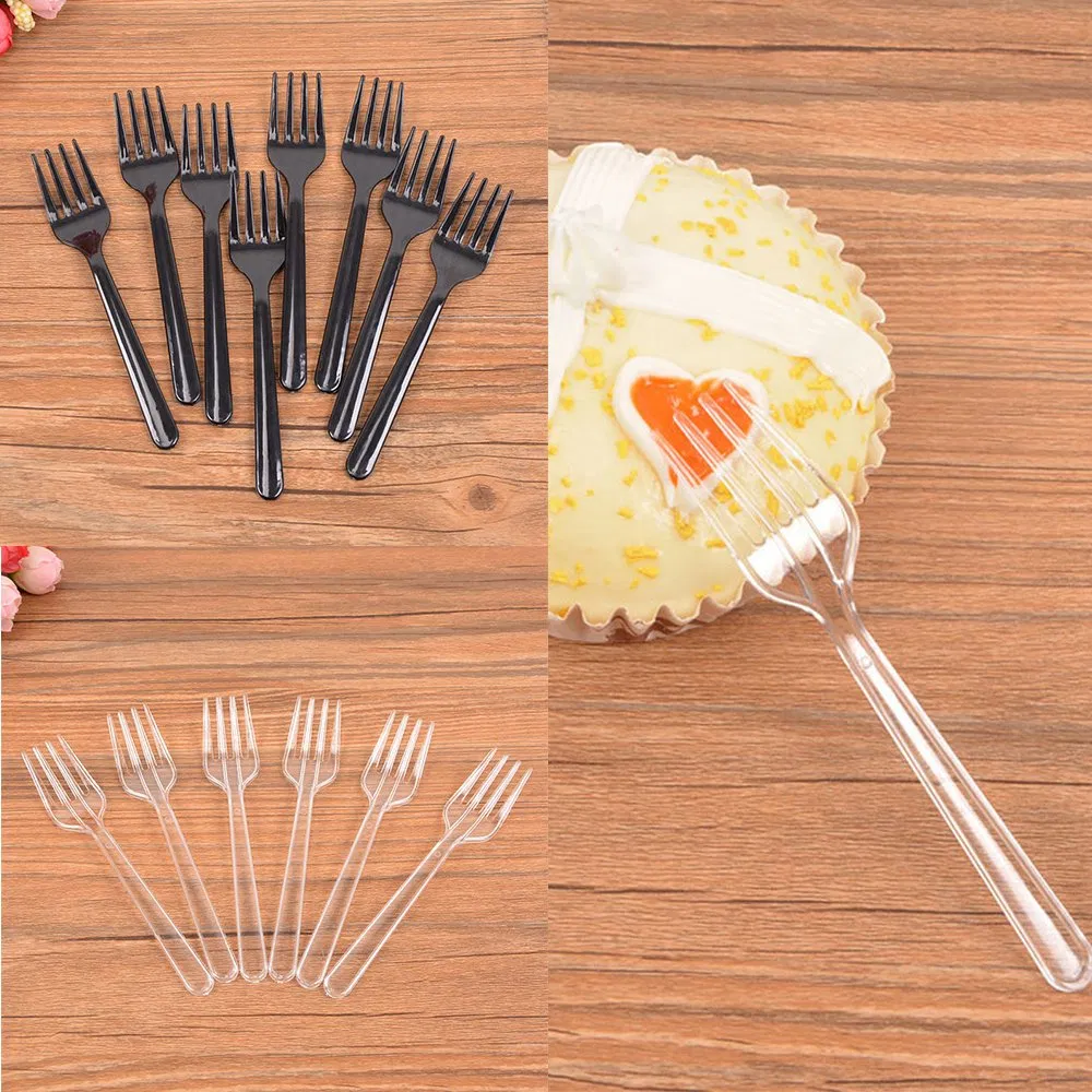 Plastic Disposable Cake Fork for Dessert Disposable Transparent Black Fruit Tableware
