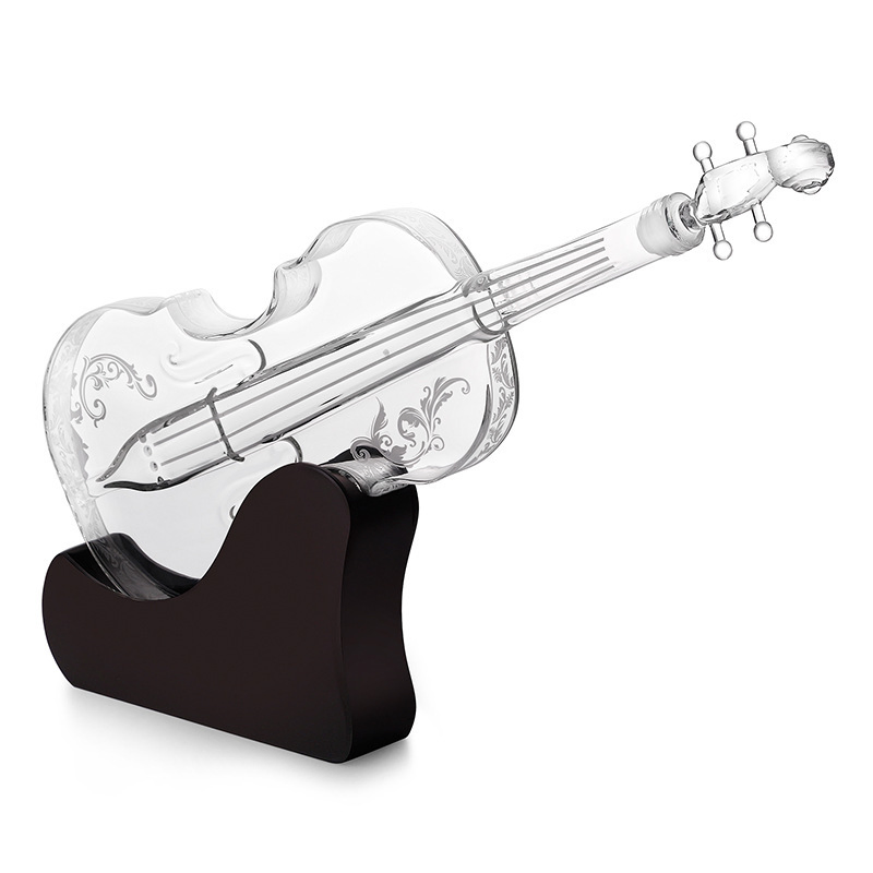 Creative New Year Gift Valentine's Day Gift Unique Violin Whiskey Bottle Wine Decanter Gift Set with Wooden Base