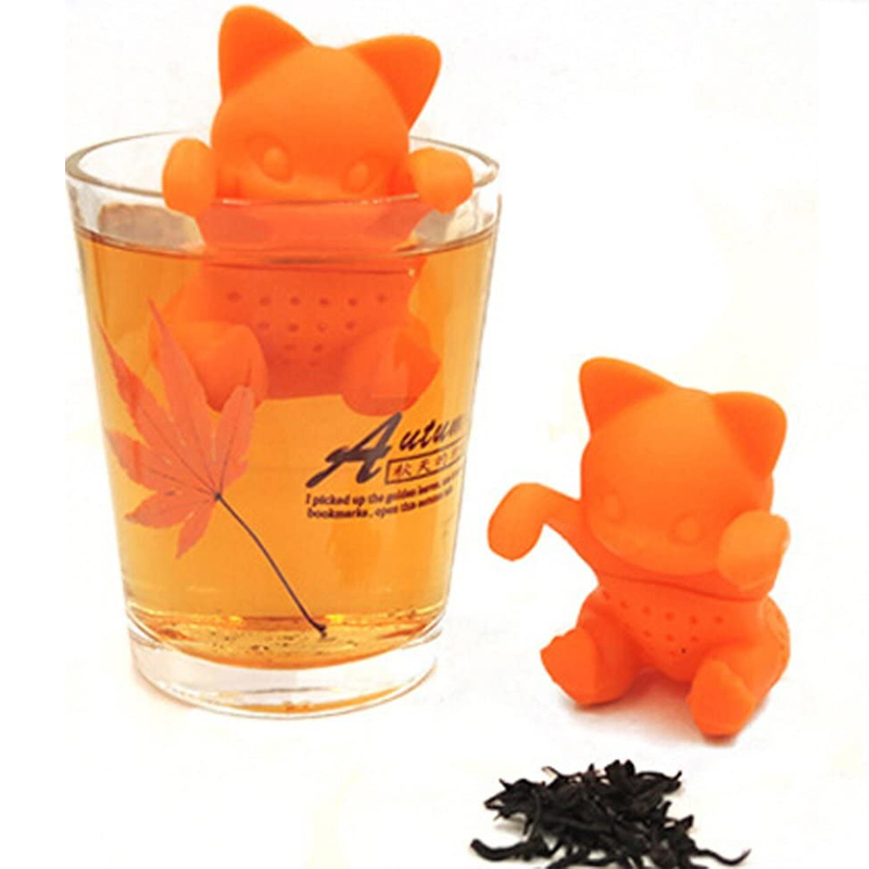 Customized Orange Lucky Cat Silicone Tea Bag Silicone Filter Tea Set Strainer