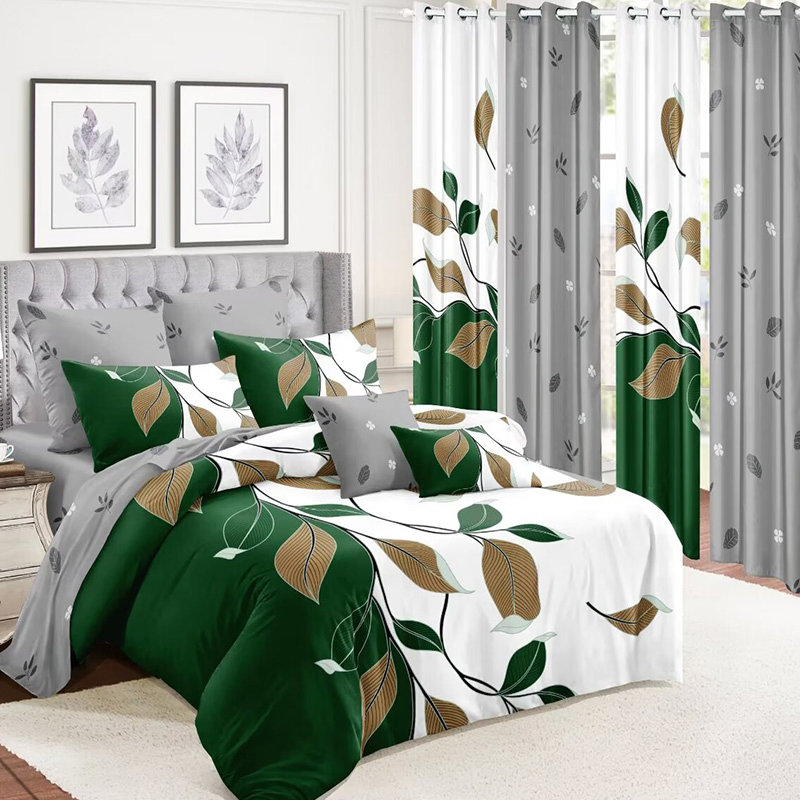 Green Polyester Printing Bed Sheet Light-Industry-Daily-Use Pillowcases Double Coverlets High End Comforter Cover Colored Curtains Soft Bedspread Set Supplier