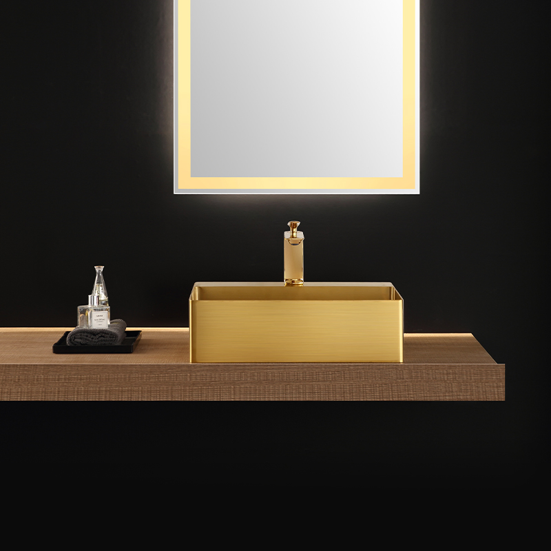 Golden Stainless Steel Wash Basin Sink Single Bathroom Table Basin Villa Vanity Sink