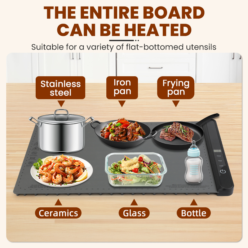 Foldable Food Warmer Dishes Warming Mat with 9 Time Modes
