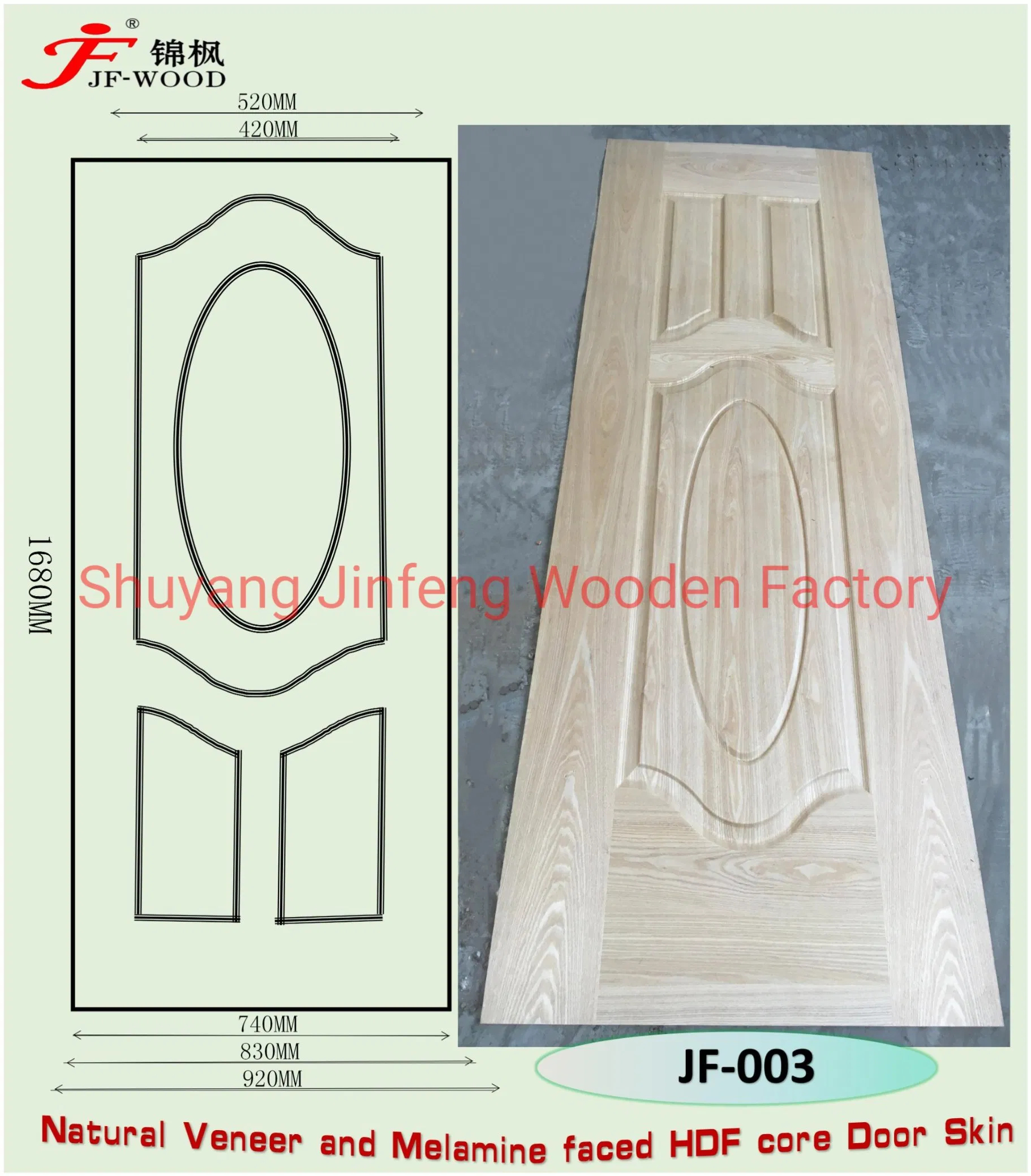 Natural Veneer and Melamine HDF Core Doorskin