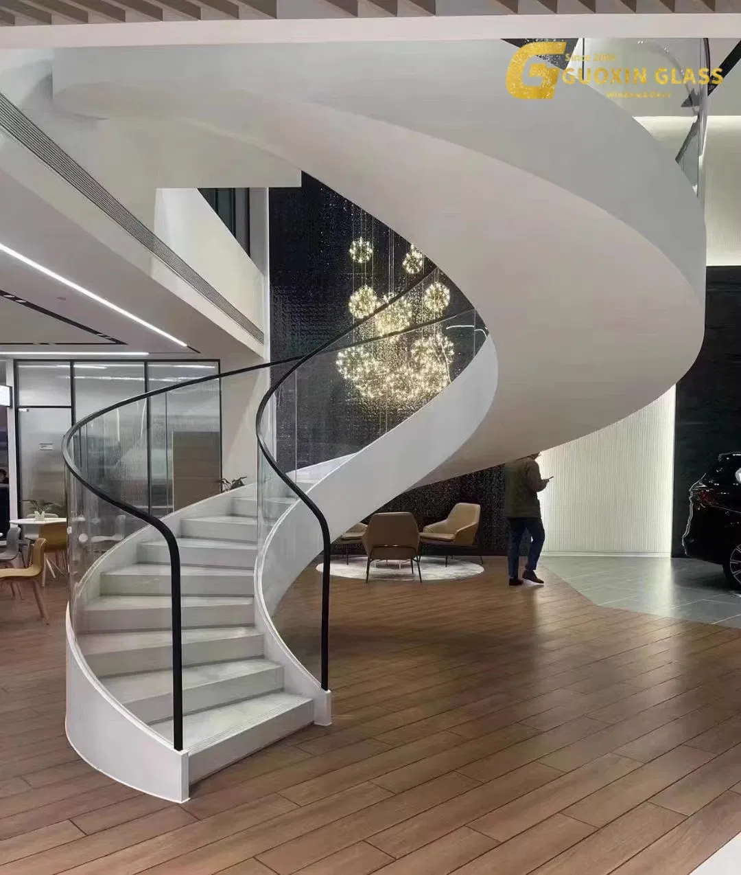 Guoxin Curved Glass Railing for Villas with Fireproof and Waterproof