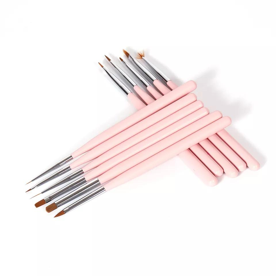 Pink 3D Kolinsky Pincel Liner Gel Drawing Nail Art Polish Brush Set