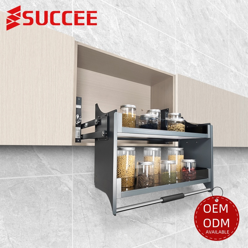 Lift-up System Kitchen Cabinet Glass Series Elevator Basket Pull Down Basket