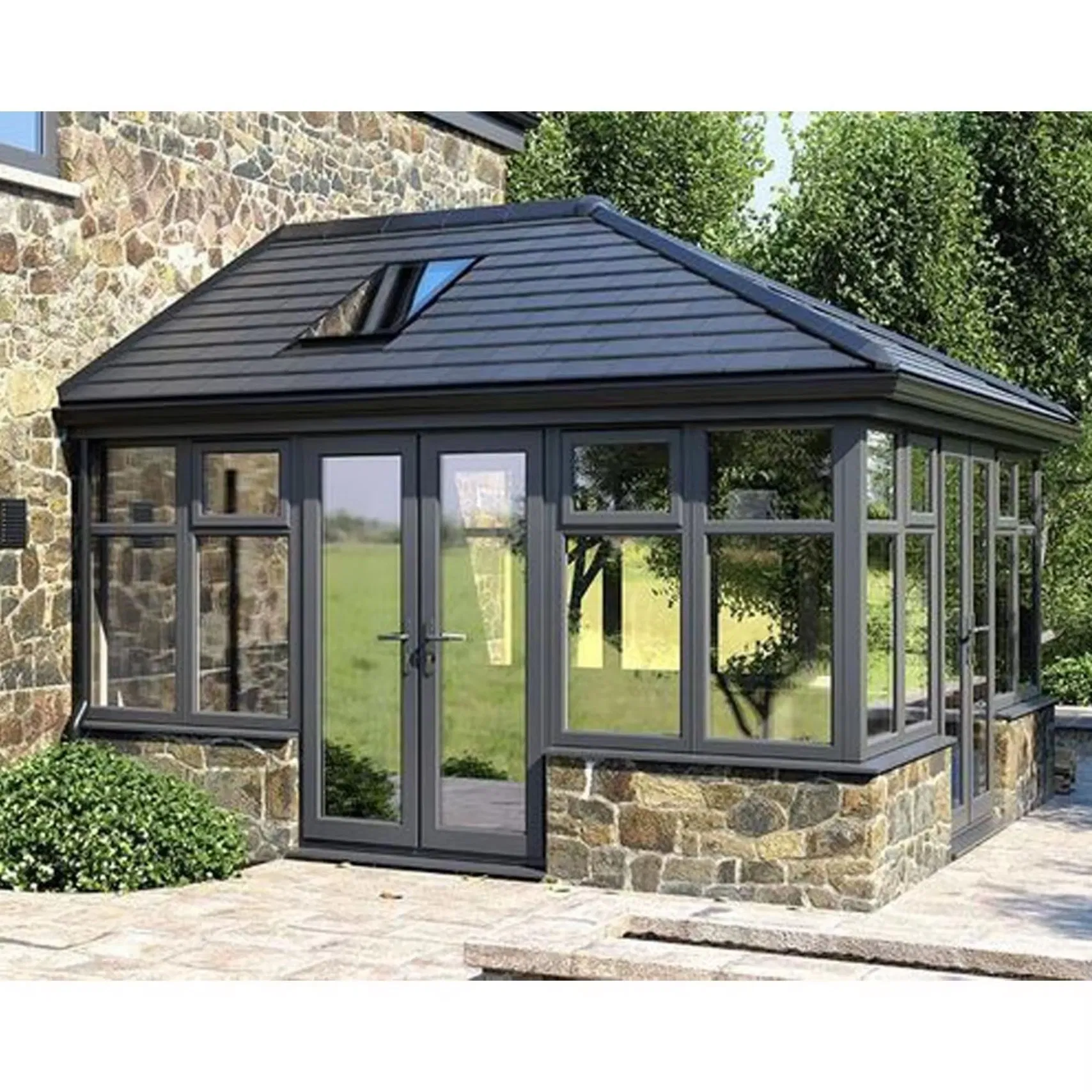 Prefabricated Glass Sunrooms 4 Season Windproof Aluminium Alloy Tempered Glass Conservatory Outdoor Glass House Sun Room