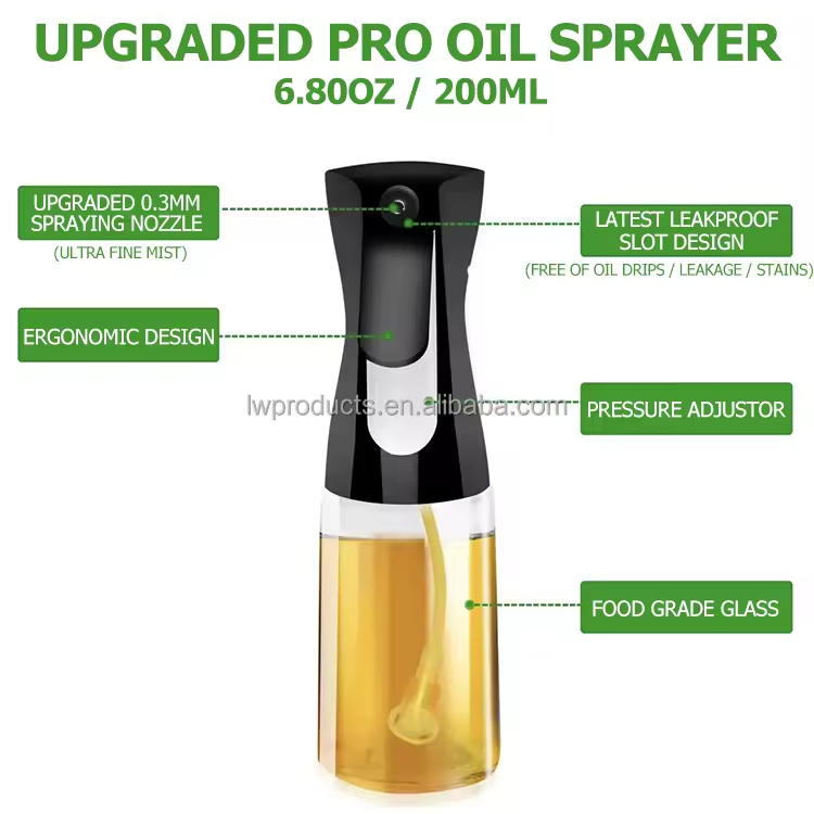 200ml Glass Oil Sprayer and Dispenser BBQ Cooking Sprayer Oil Kitchen Glass Spray Bottle Glass Spray Bottle Oil Spray Bottles