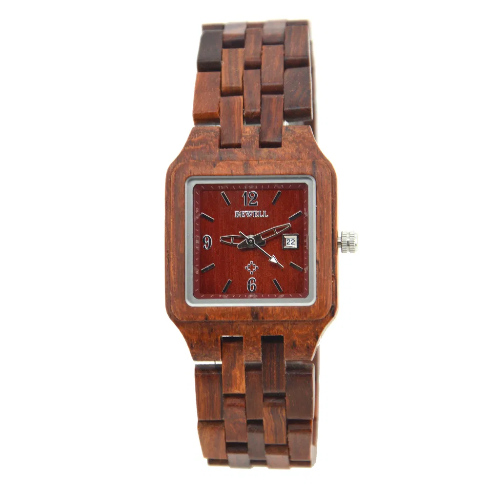 Bewell Square Wooden Watch Ladies Watches Eco-Friendly Custom Watch Wrist Sandalwood Wristwatches for Women Personal Logo Reloj