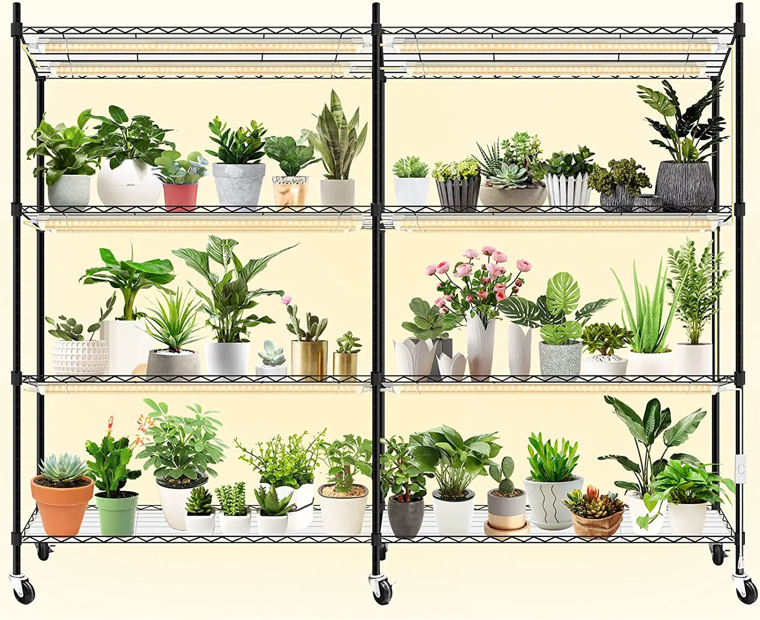 Heavy Duty Steel Plant Storage 4 Tiers Vegetable Cultivation Module Grow Rack on Wheels