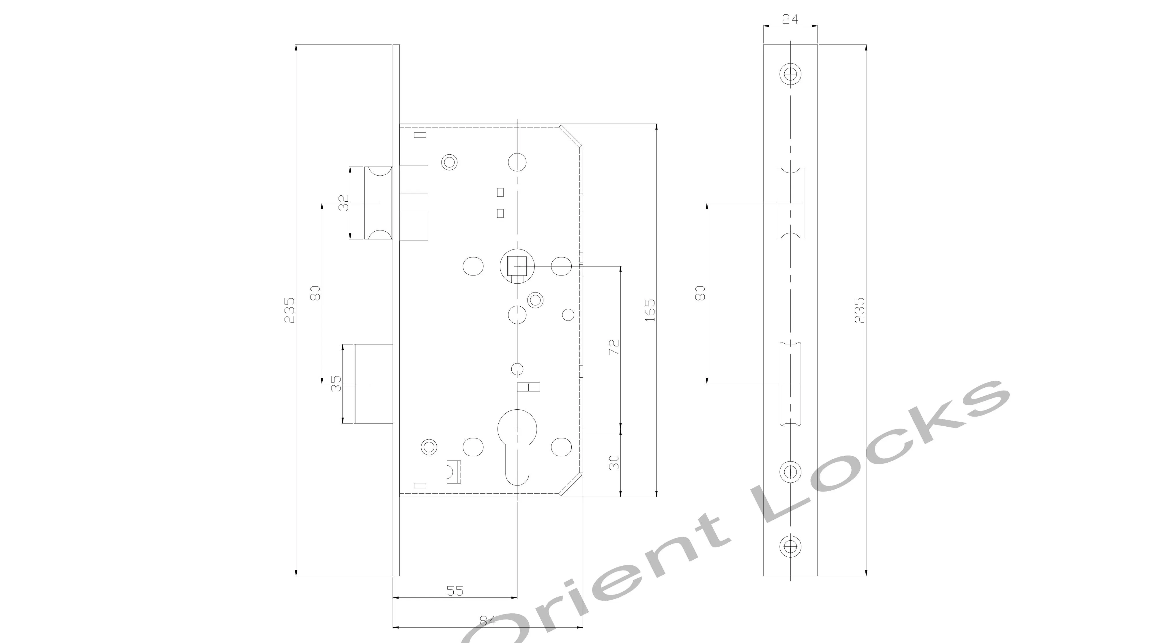 Mortise Door Lock 7255 Stainless Steel Cylinder Lockbody
