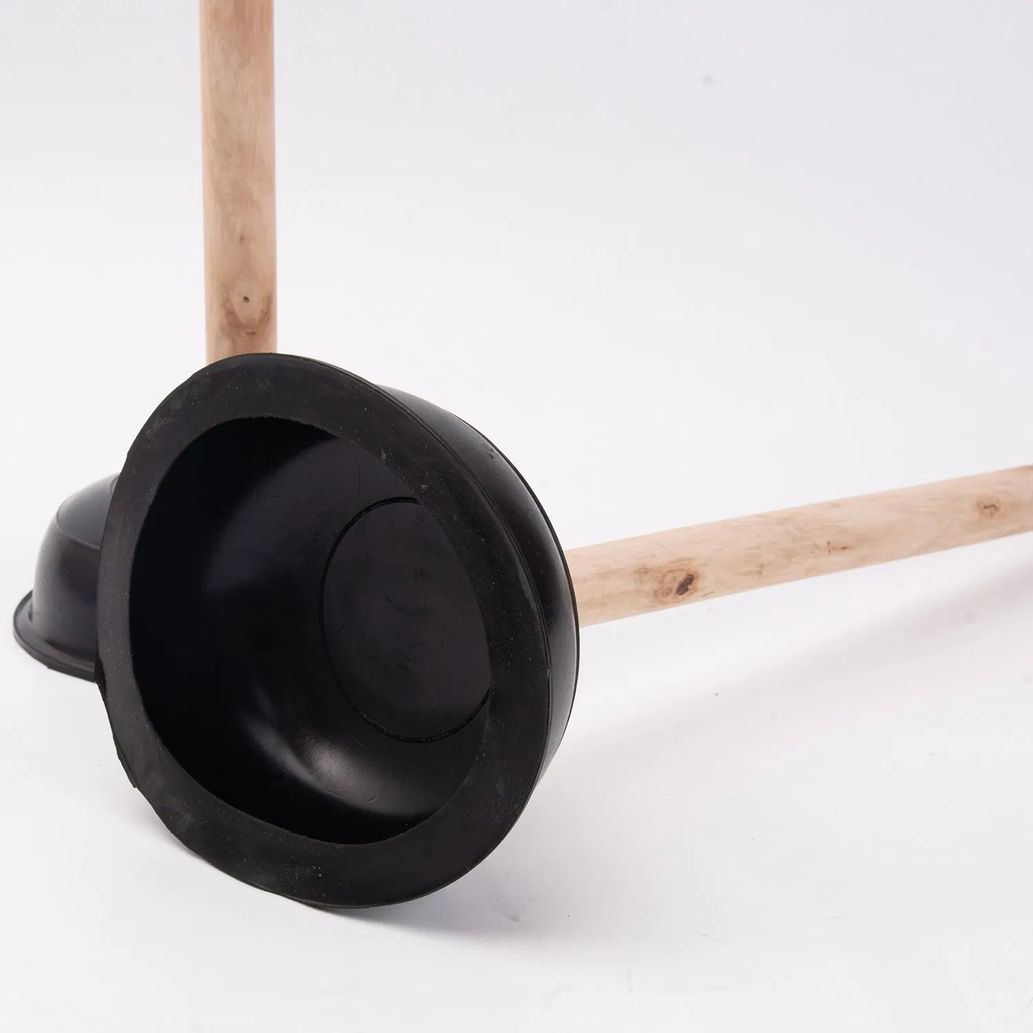 Wooden Handle Leather Toilet Unclogging Device Through Rubber Toilet Plunger