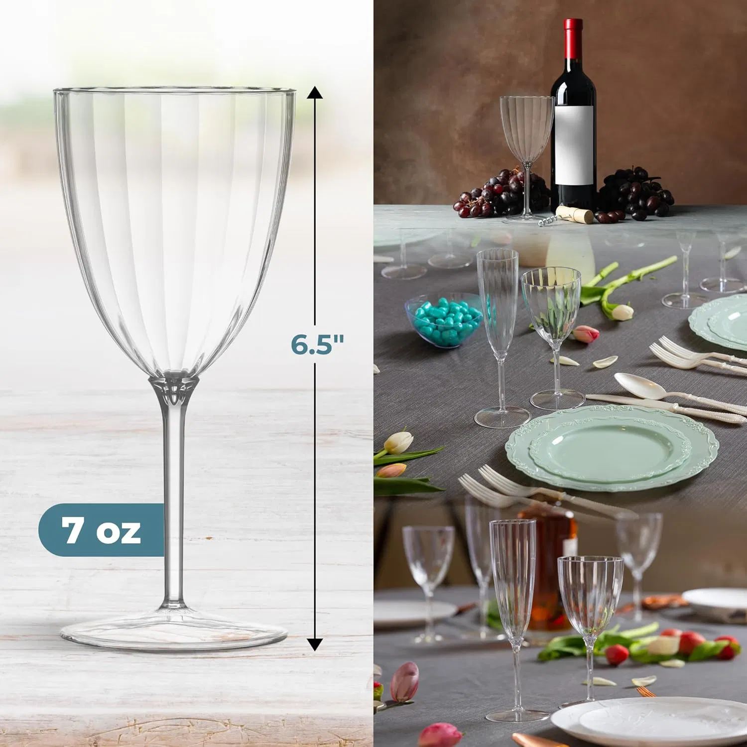 7oz Clear Plastic Wine Glasses for Party