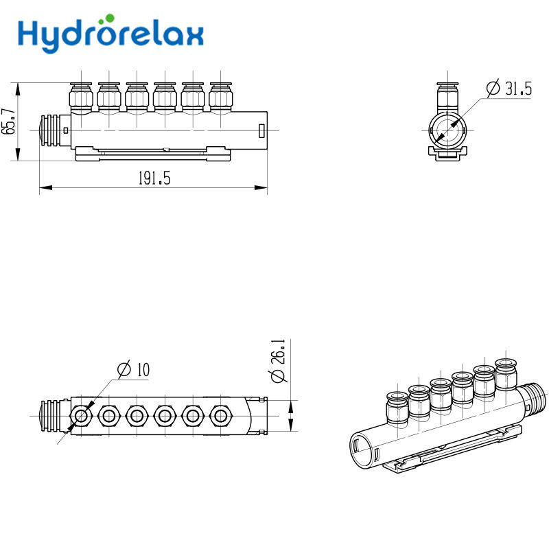 Воздушный коллектор Proway на 6 выходов для труб ПВХ