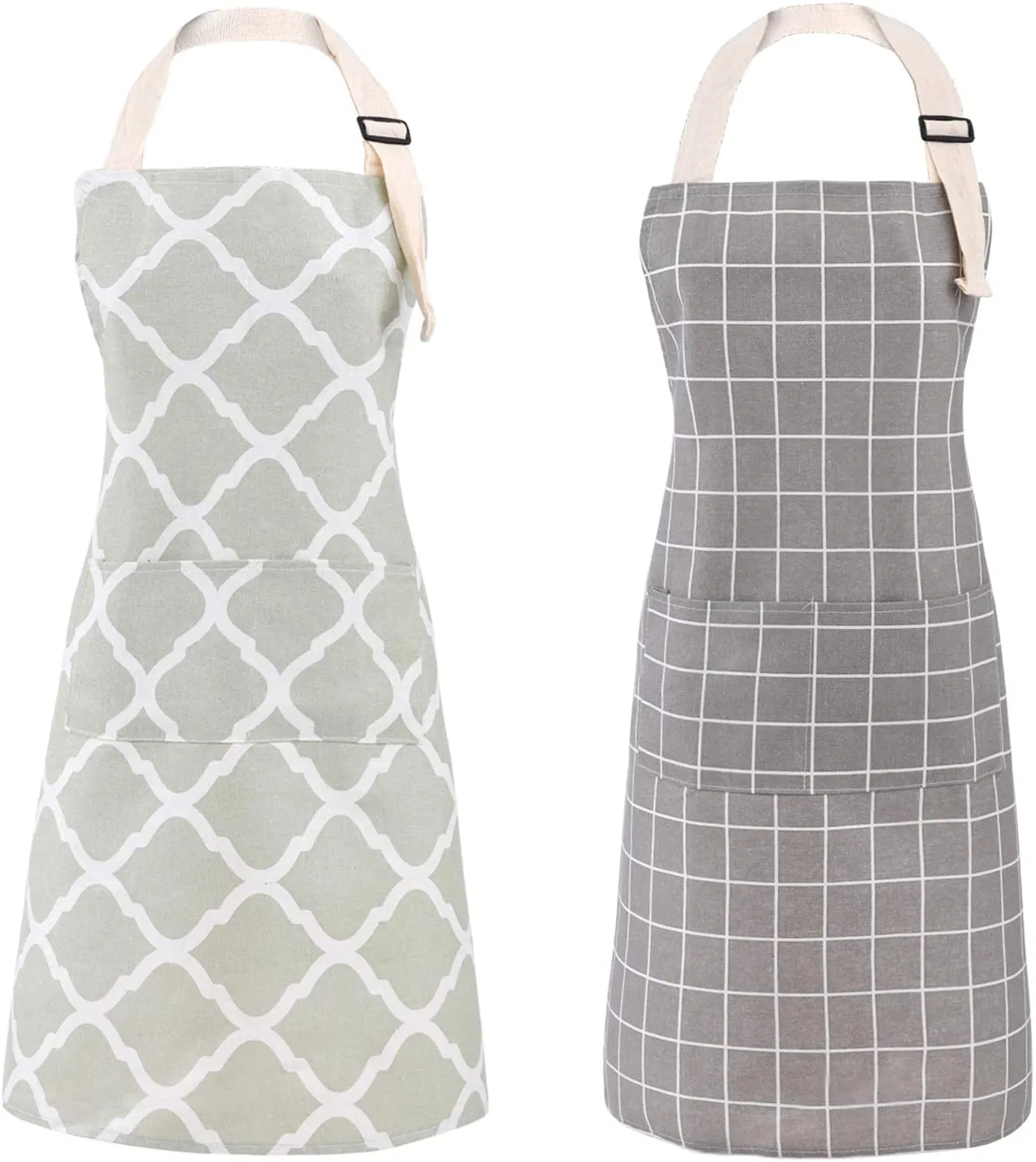 Cotton Linen Waterproof Bib Kitchen Apron with Pockets