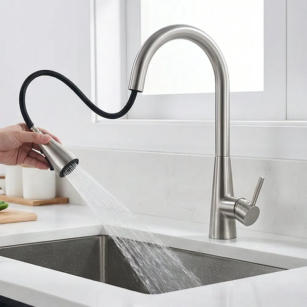 Elegant Single Handle Kitchen Faucet with 3 Functions Pull Down Sprayer
