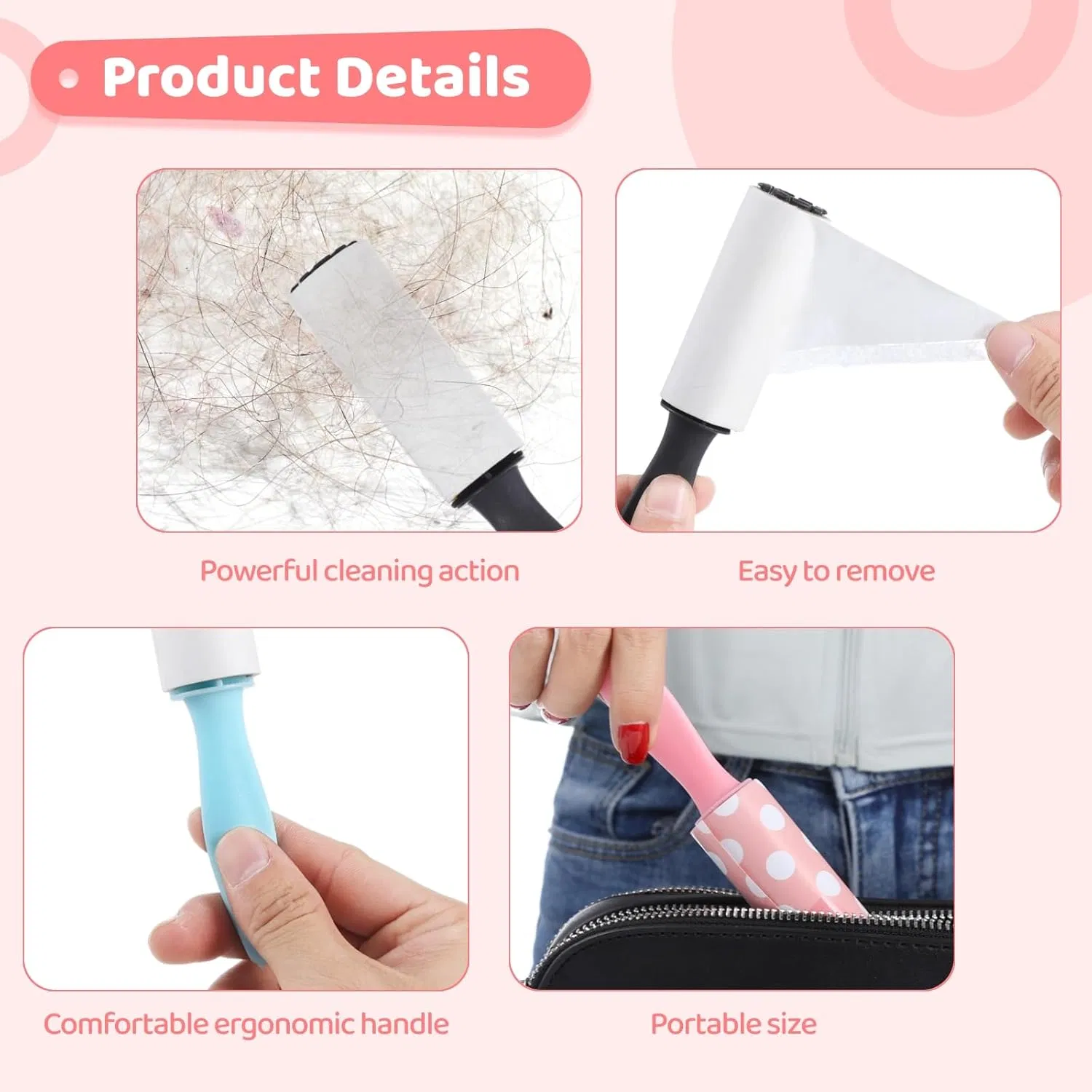 Mini Lint Roller with Ergonomic Grip Handle Travel Purse Cleaning Clothes and Dog Cat Fur Pet Hair Remover