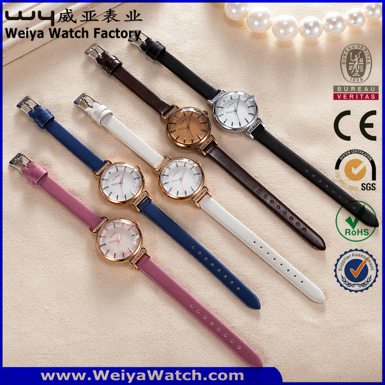 Hot Selling OEM/ODM Leather Strap Quartz Ladies Watch (Wy-102B)