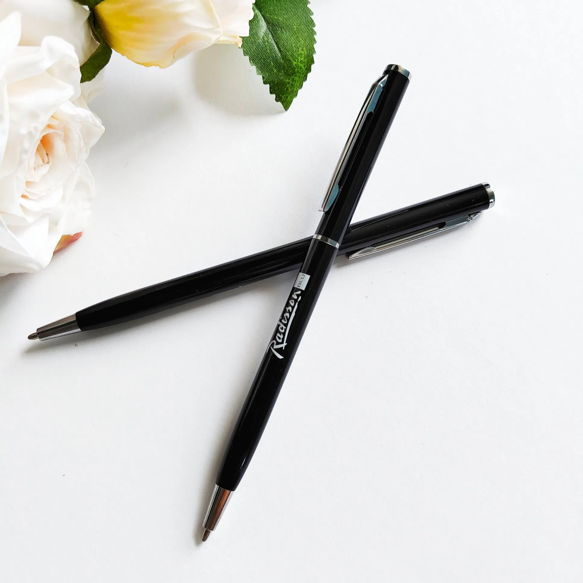 Hot Sale Customized Logo Ballpoint Pen Slim Metal Hotel Advertising Gift