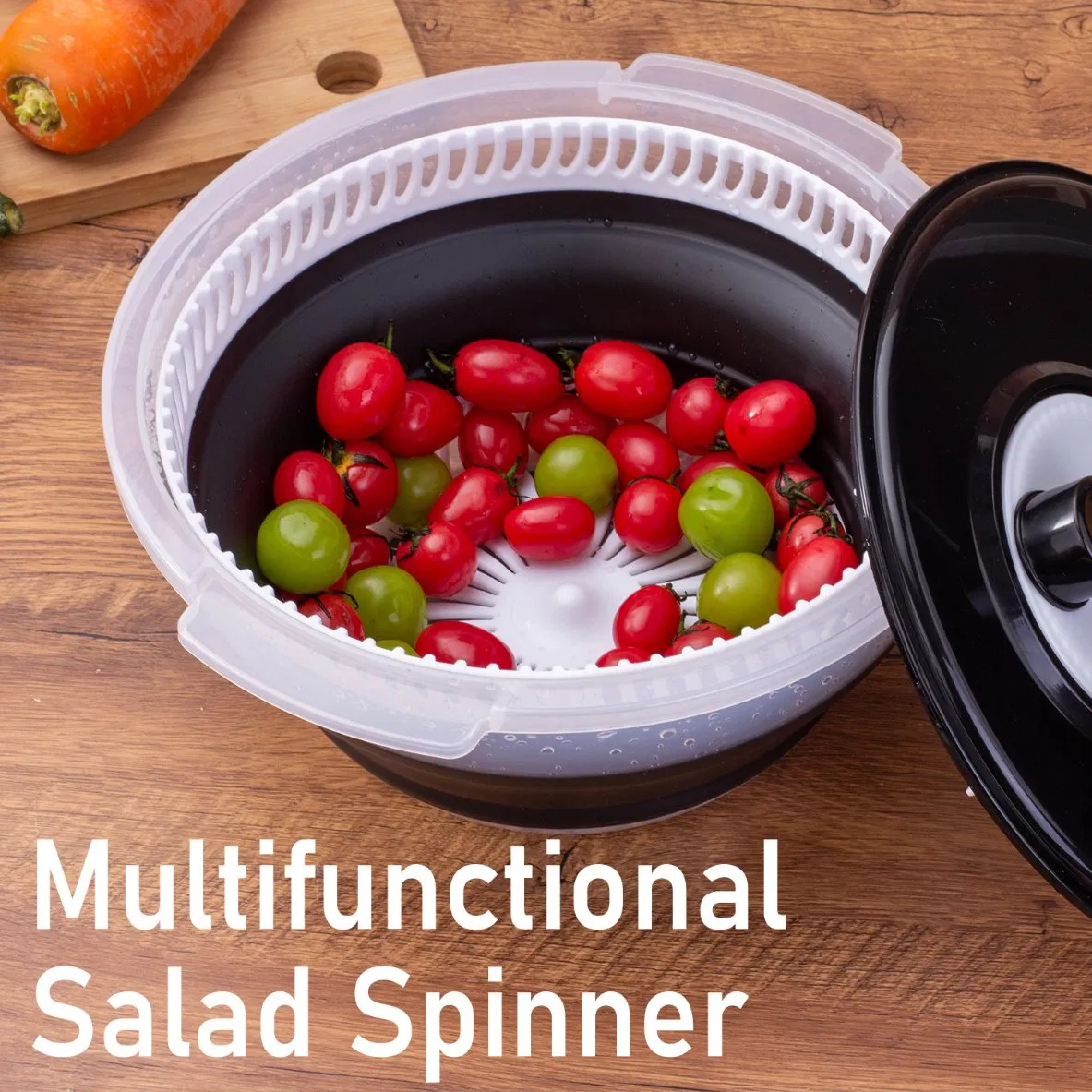 Collapsible & Manual Salad Spinner, Hand-Crank Portable Vegetable Dryer for Kitchen and Travel