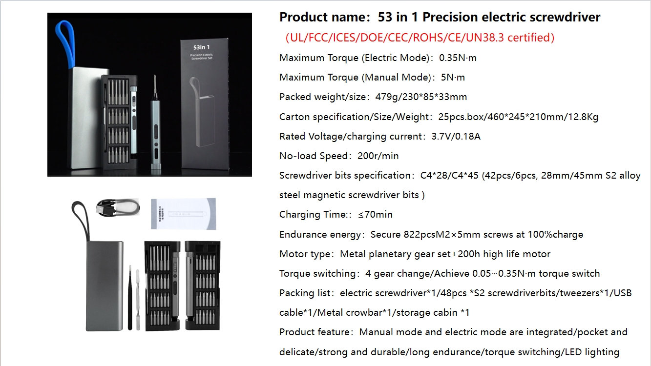 Aluminium Alloy Premium Portable Multi-Function Magnetic 53-in-1 Automatic Mini Electric Screwdriver Kit for Versatile DIY Workshop Use