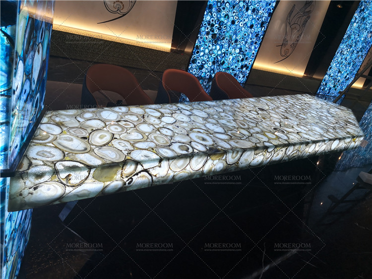 Commercial Cafe Translucent Stone Semi Precious Stone White Agate Bar Counter