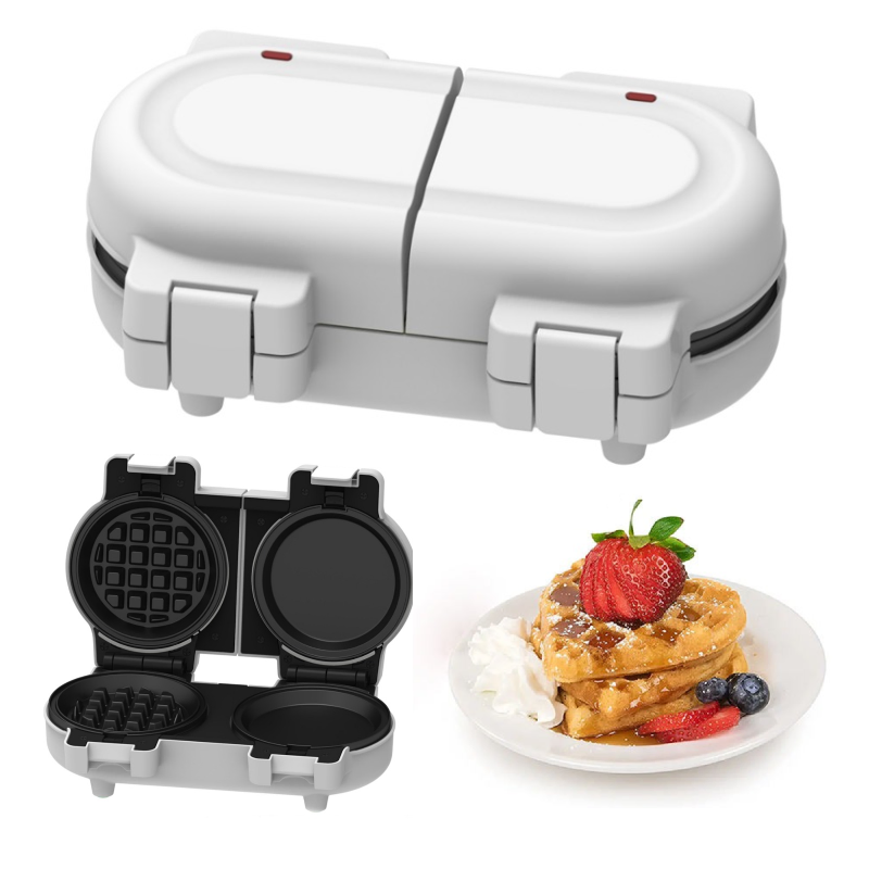 Mini Donut Maker and Dual Waffle Maker with Non-Stick Steel Design