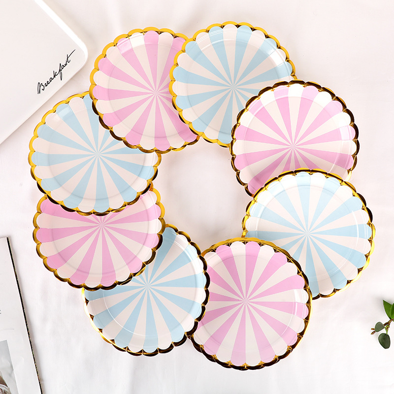 Multi-Size Gold Rim Paper Plates Disposable Tableware for Party Decoration