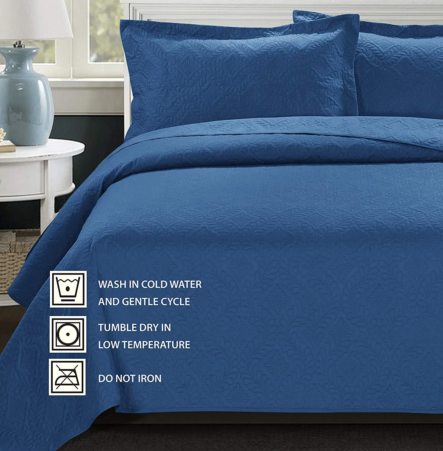 Solid Color Ultrasonic Heat Embossed Microfiber DOT Quilting Bedspread Quilt Set