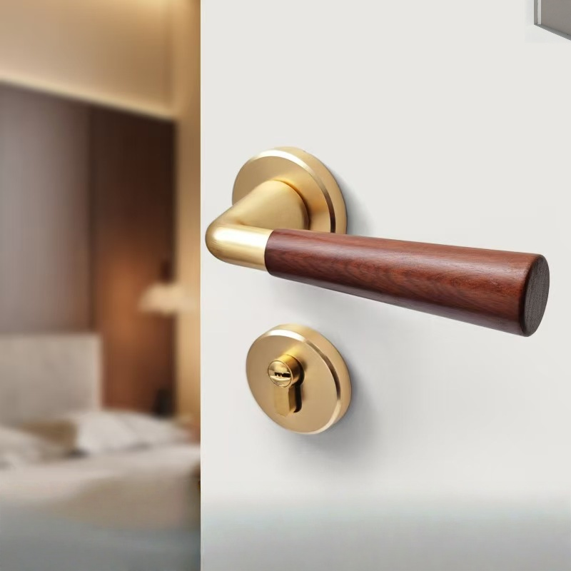 Elegant Black Walnut Bedroom Door Lock with Silent Handle Aluminum Door Plastic Handle Hardware