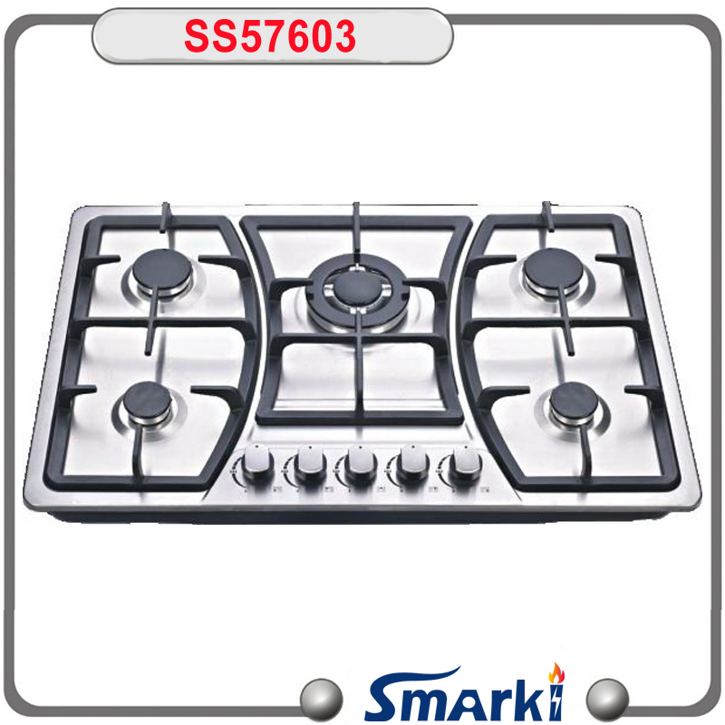 Factory Supply Stainless Steel 5 Burner LPG or Natural Gas Stove Cooker