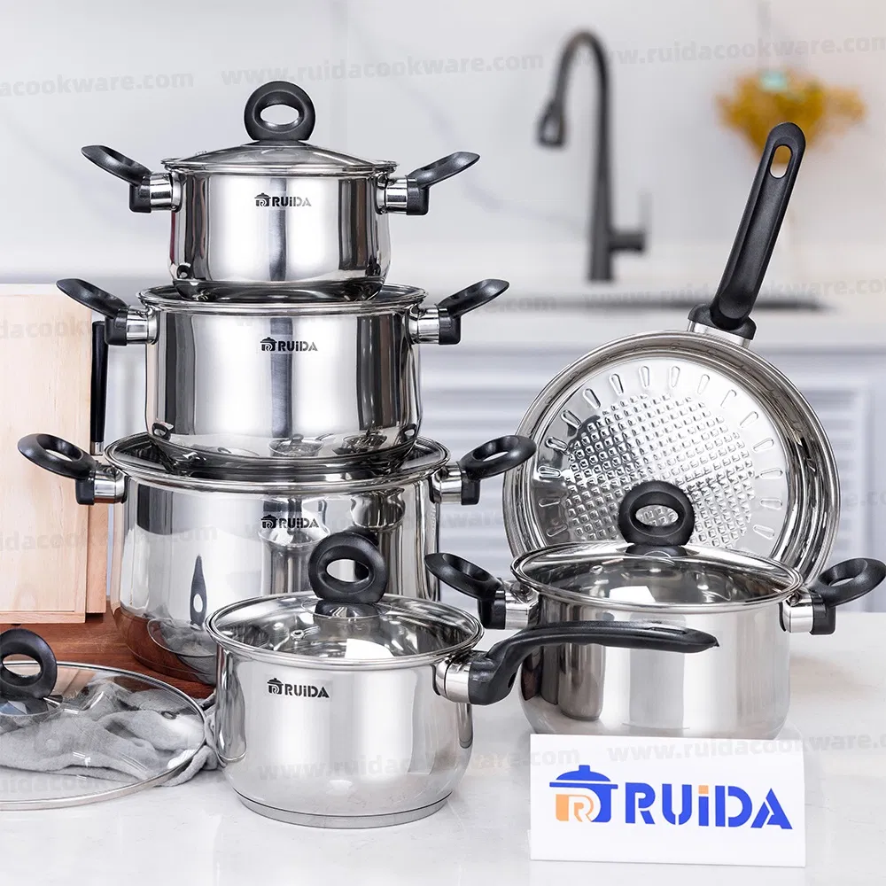 Kitchen Utensils Mirror Polishing 12PCS Black Bakelite Handle Cookware Set