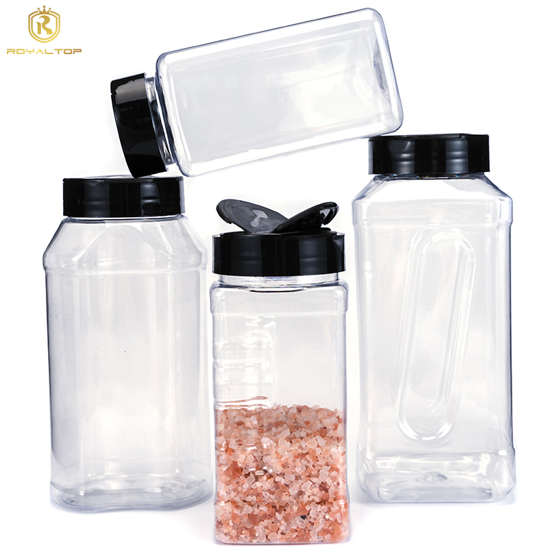 Large Pet Plastic Square Round Spice Container Jars for Food Storage Spice Bottle Packaging