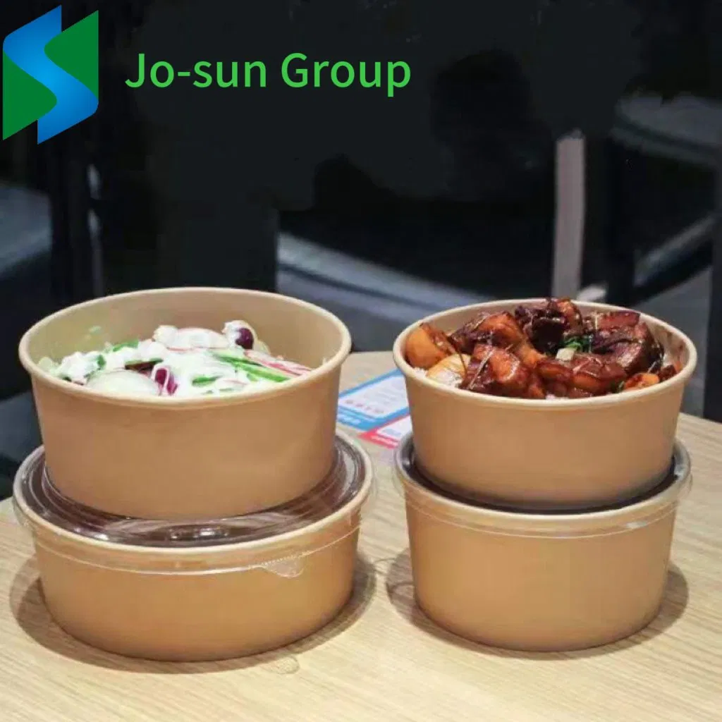 Jo-Sun Wholesale Disposable Round Paper Cup Heatable Kraft Waterproof Custom Print Logo Paper Salad Bowl with PE Lid