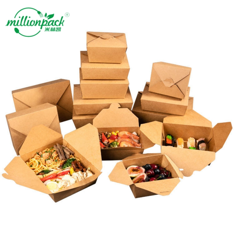Biodegradable Takeaway Packaging Cardboard Kraft Paper Folding Lunch Box Disposable Food Container