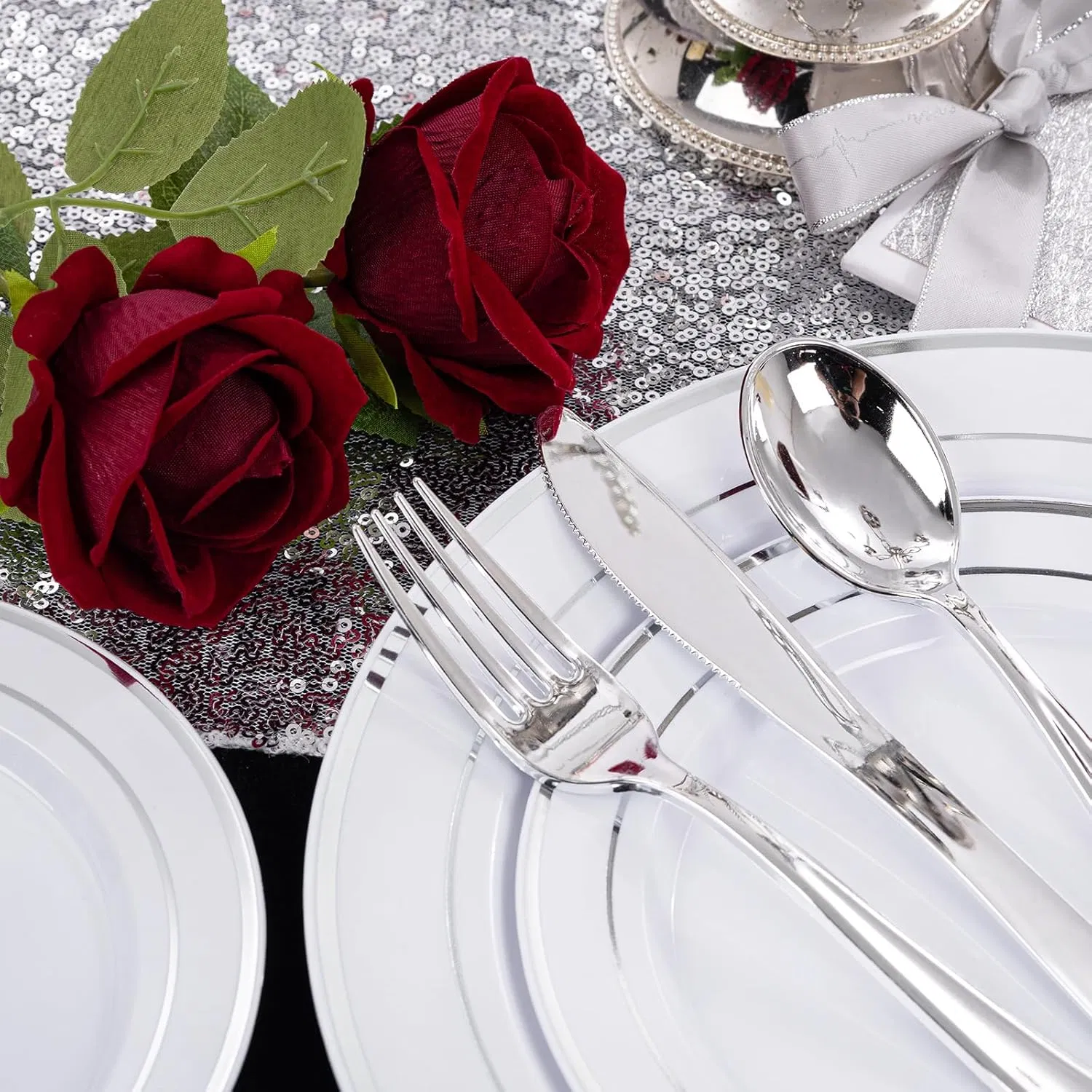 Elegant Silver Plastic Dessert Plates for Weddings and Events