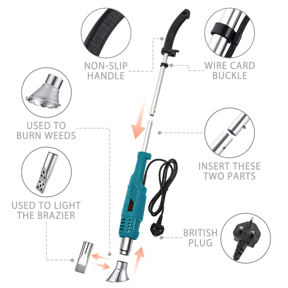 Electric Power Tools 2000W Grass Cutter/Cutting Machine Adjustable Temperature Hot Air Gun (HG019-B)
