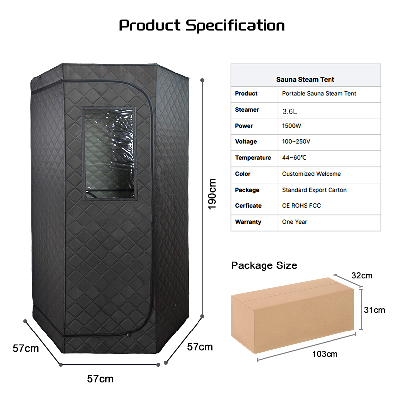 Raysen Home Sauna Wet Steam Sauna Room 190cm with 3.6L Steamer
