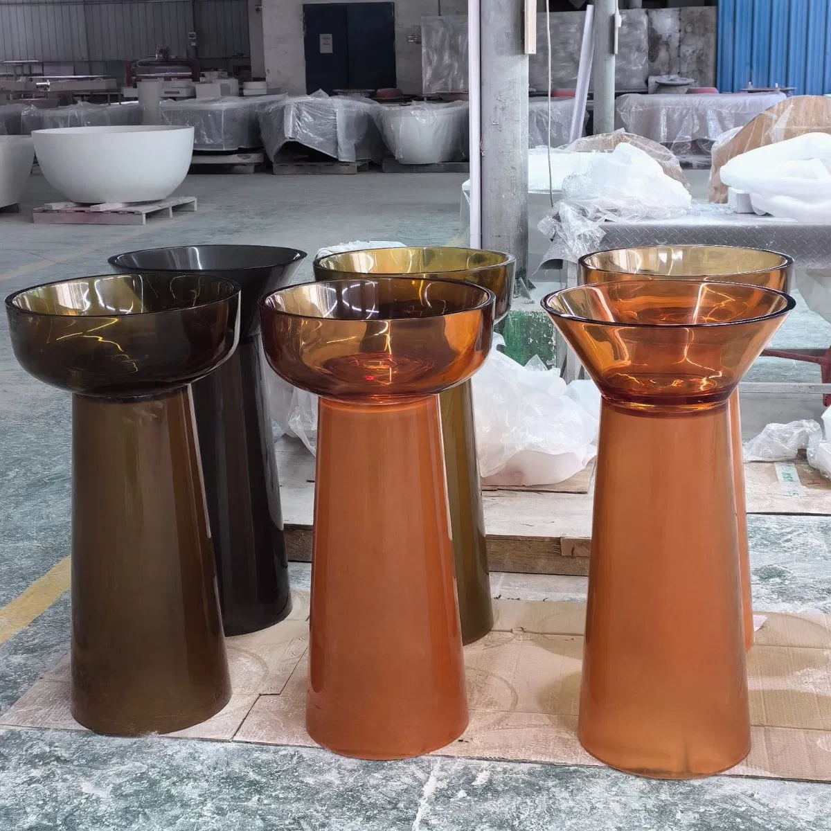 Modern Transparent Resin Pedestal Sink Clear Resin Basin with White Resin Column