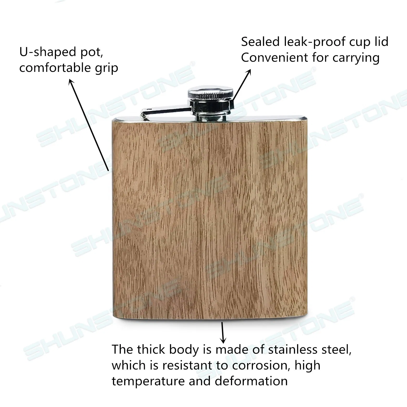 Natural Wood Bark Vintage Hip Flask Reusable Portable Ss Wine Whiskey Flask