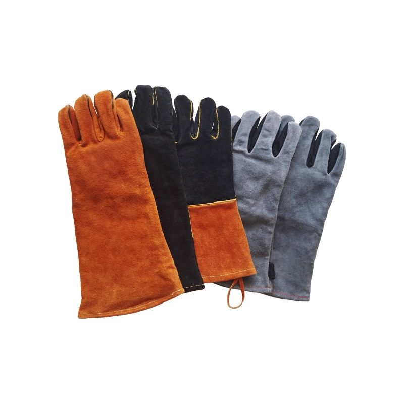 Heat Resistant Cowhide Leather Grill BBQ Gloves Cotton Thick Oven Mitts