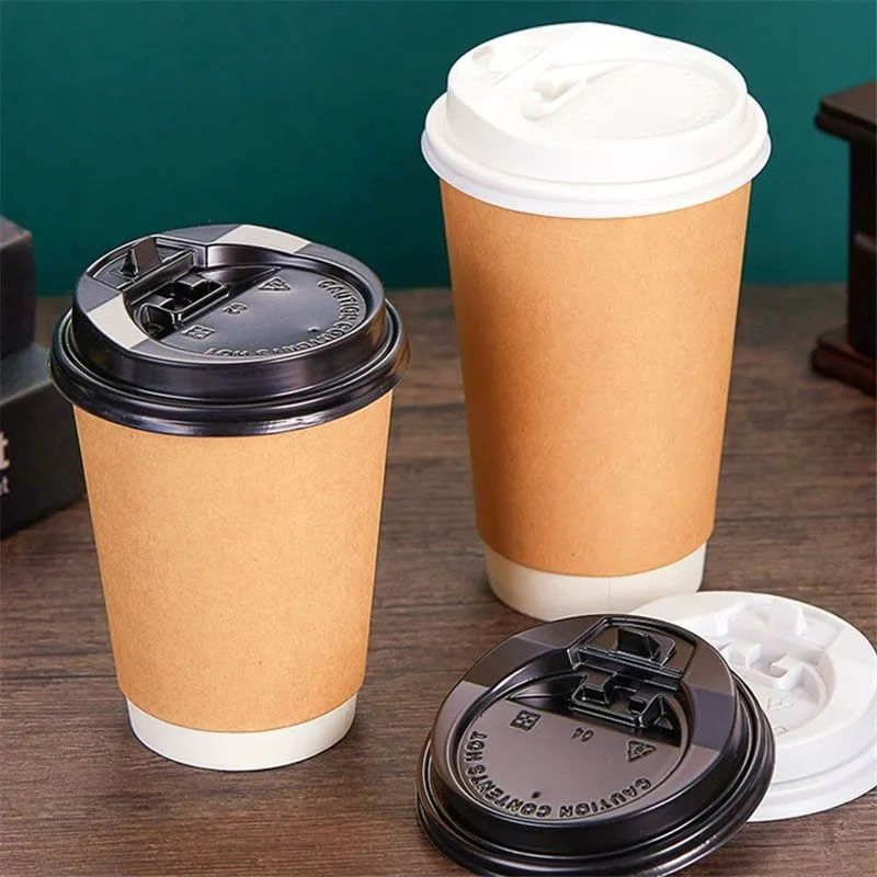 Customizable Double-Layered Hot Coffee Cups Kraft Paper Biodegradable Custom Printed Disposable Coffee Cup