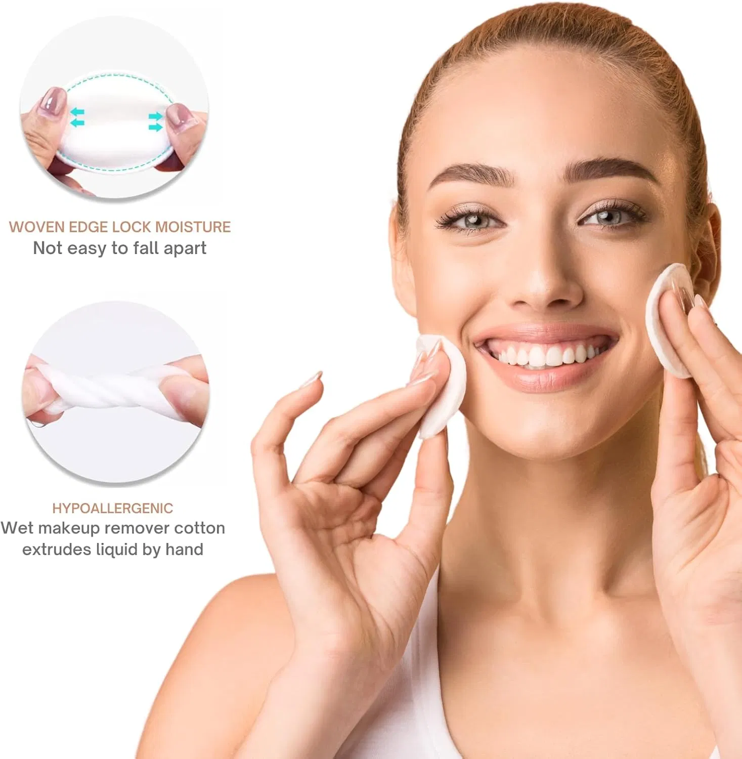 Soft Cotton Rounds, Pure Cotton Pads, Makeup Remover Pads, Lint-Free