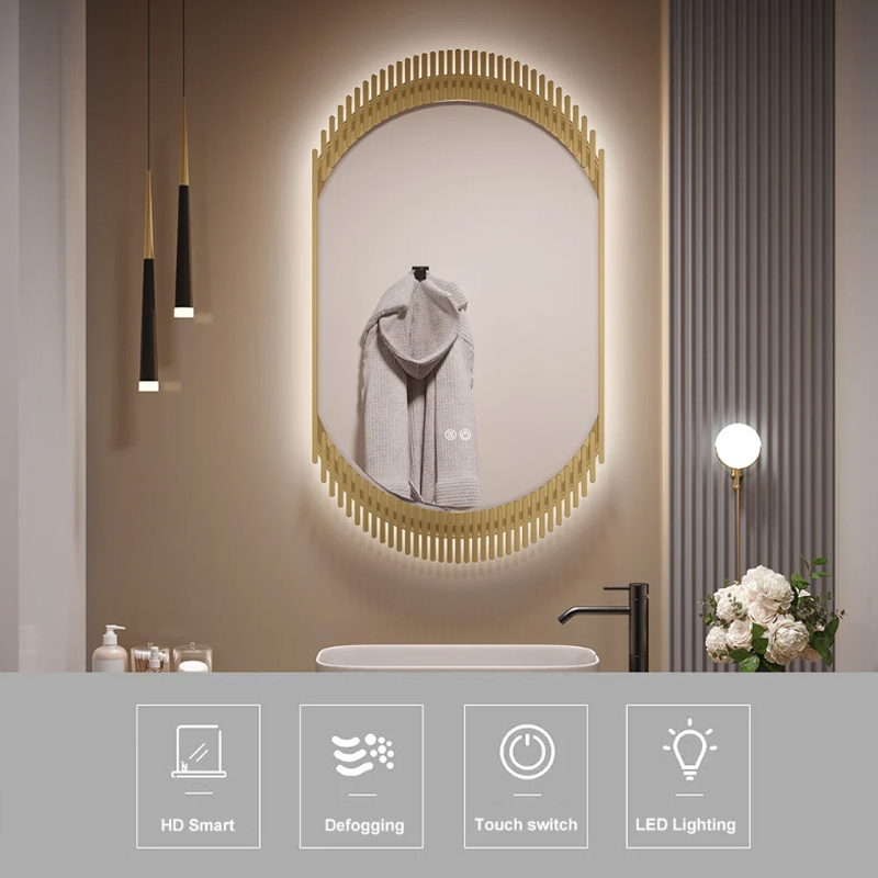 Home Decoration Metal Frame Back Light with Defog LED Bathroom Wall Mirror