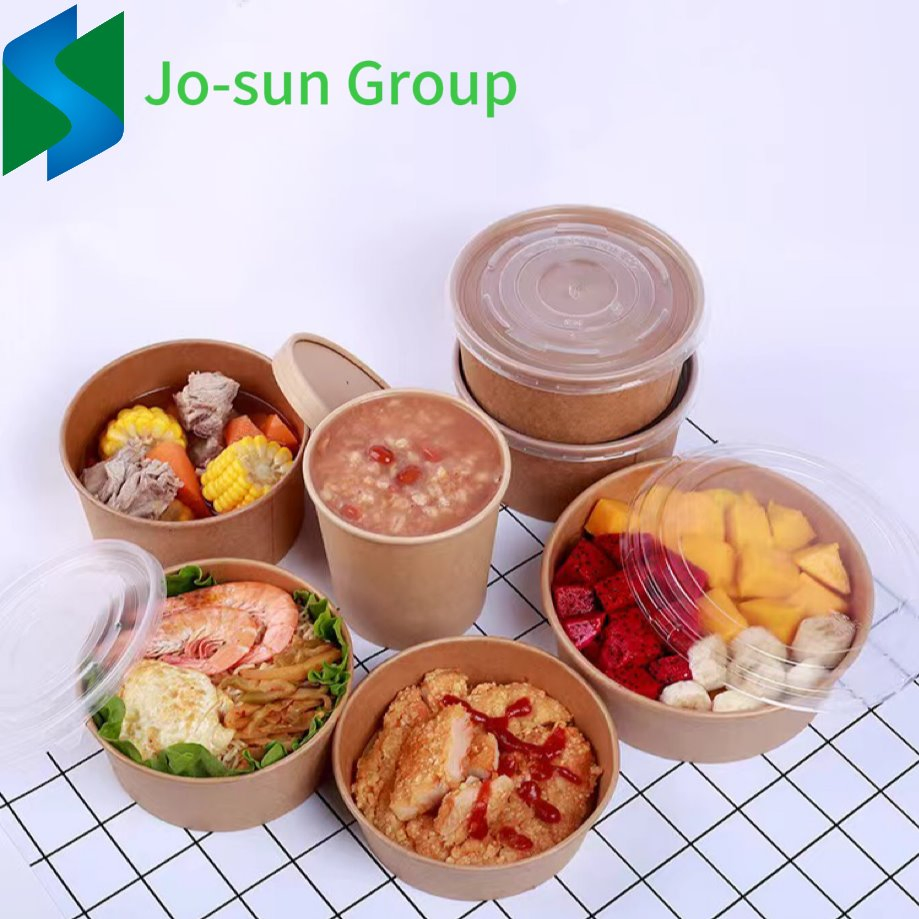 1100ml Disposable Take Away Kraft Round Salad Bowl with Paper Lid