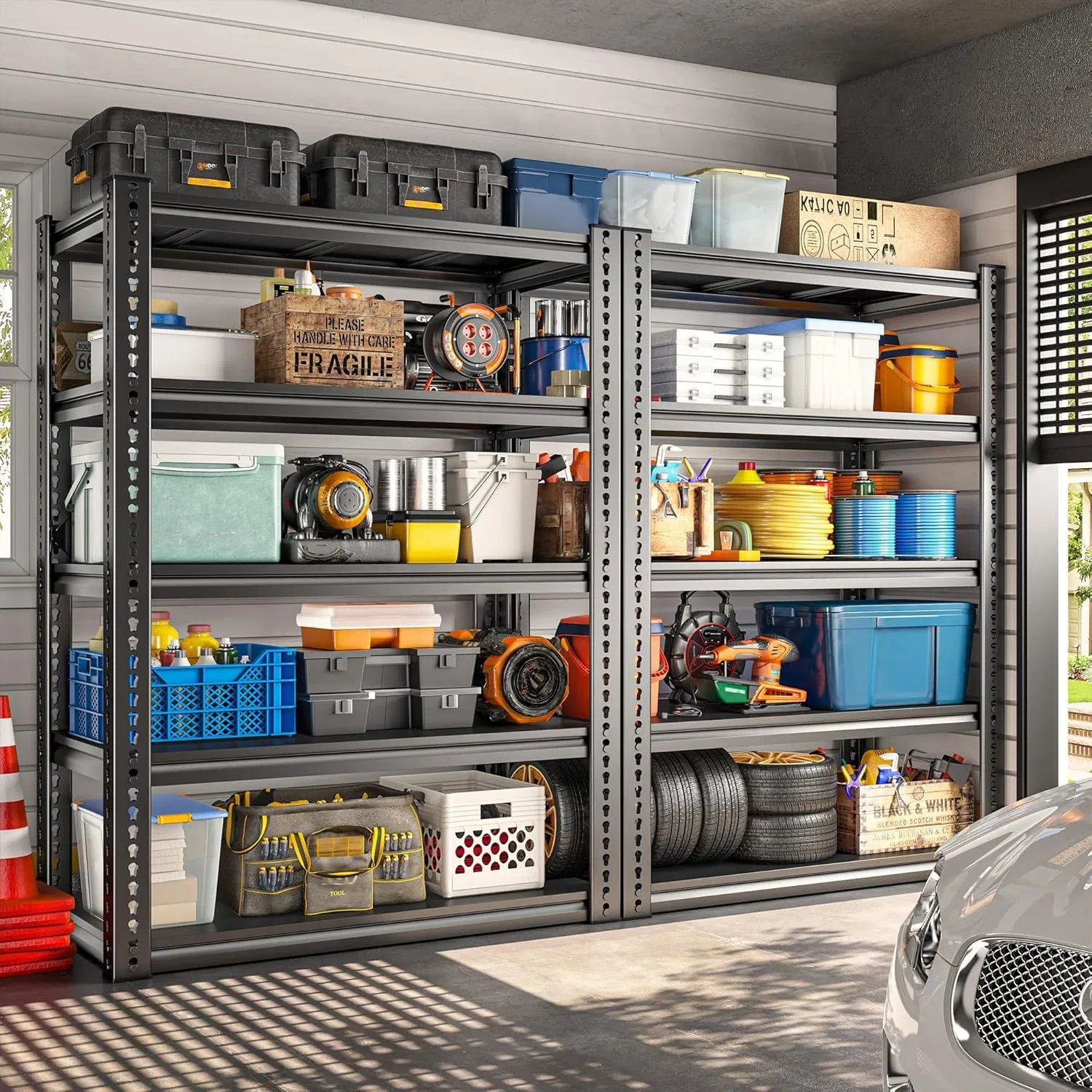 Adjustable 5 Layer Warehouse Storage Shelving, Garage Industrial Boltless Metal Rack Shelves